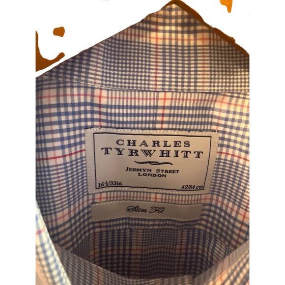 Charles Tyrwhit Men’s Red White Blue Check Button Down Shirt Cotton Sz 161/2 by - Picture 2 of 8